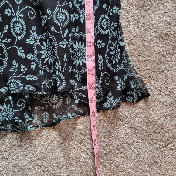 Luciano Dante 100% Silk Halter Keyhole Dress Black Aqua Floral Lined Dress 6 - Picture 6 of 8